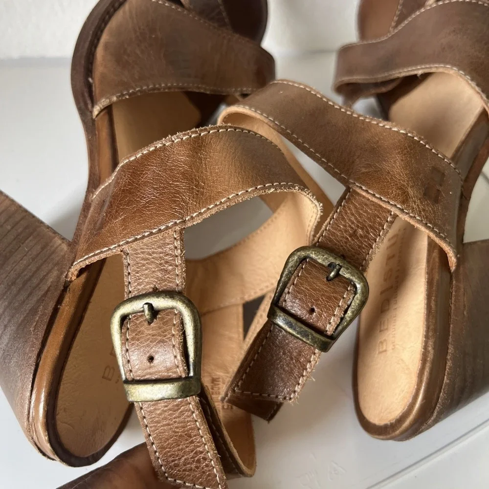 BED STU  Inez Block Heel Strap Leather  Tan  Strap Sandal 9.5 Boho Minimalist - Picture 7 of 13